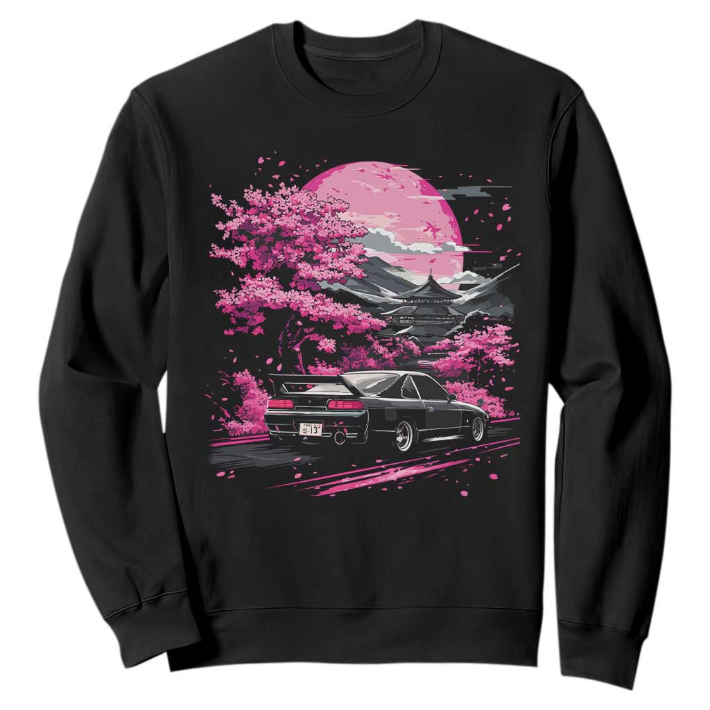 JDM Japanese Sweatshirt Tokyo Japan Drift Race Car Mount Fuji Cherry Blossom Sakura TS10 Black Print Your Wear