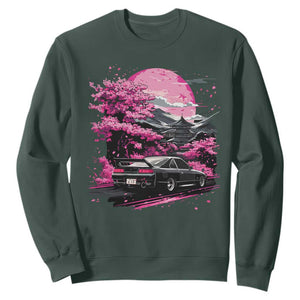 JDM Japanese Sweatshirt Tokyo Japan Drift Race Car Mount Fuji Cherry Blossom Sakura TS10 Dark Forest Green Print Your Wear