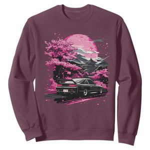 JDM Japanese Sweatshirt Tokyo Japan Drift Race Car Mount Fuji Cherry Blossom Sakura TS10 Maroon Print Your Wear