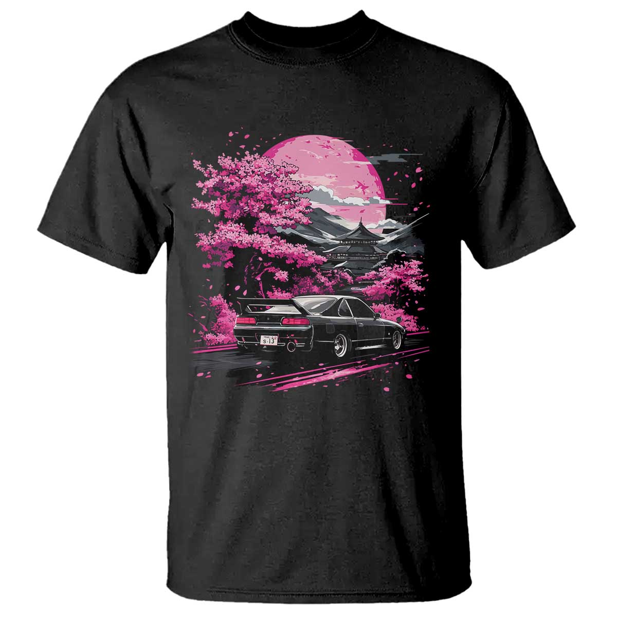 JDM Japanese T Shirt Tokyo Japan Drift Race Car Mount Fuji Cherry Blossom Sakura TS10 Black Print Your Wear