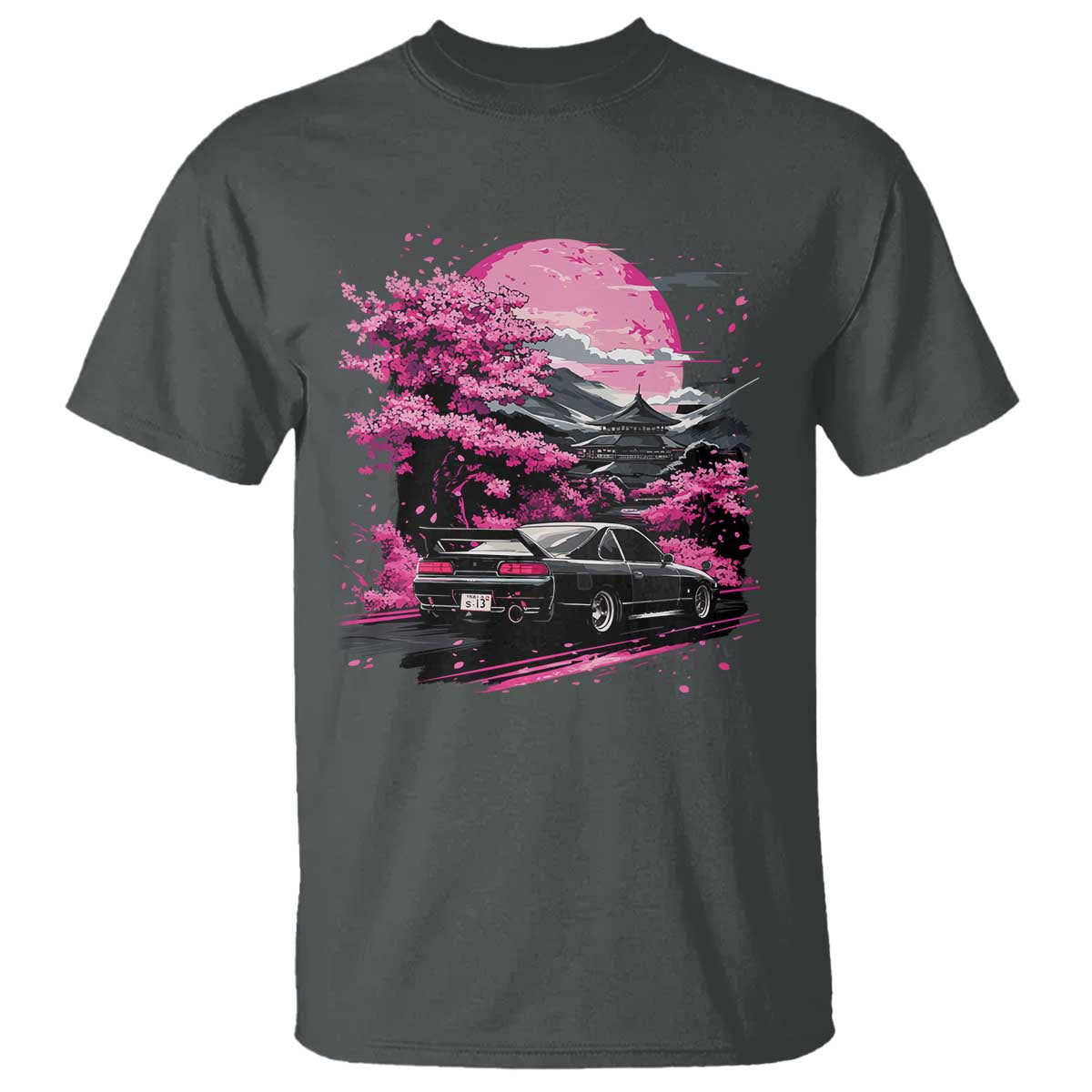 JDM Japanese T Shirt Tokyo Japan Drift Race Car Mount Fuji Cherry Blossom Sakura TS10 Dark Heather Print Your Wear