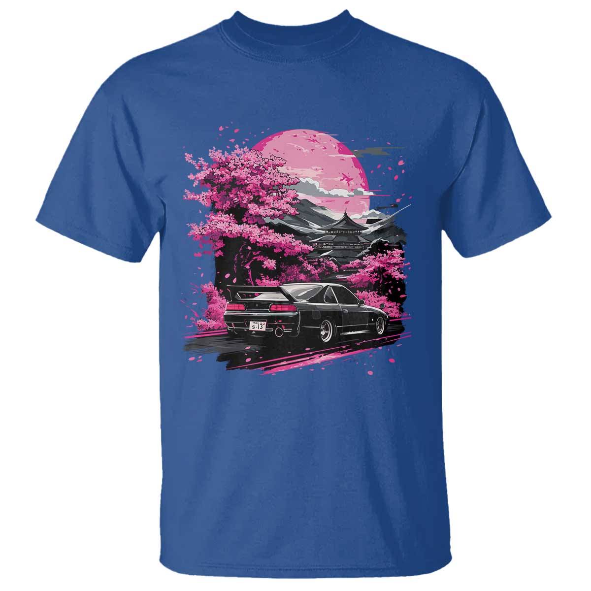 JDM Japanese T Shirt Tokyo Japan Drift Race Car Mount Fuji Cherry Blossom Sakura TS10 Royal Blue Print Your Wear