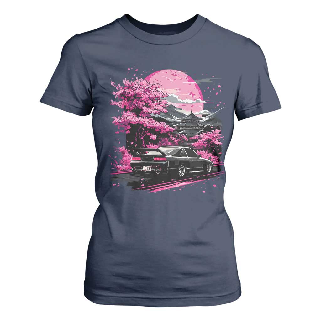 JDM Japanese T Shirt For Women Tokyo Japan Drift Race Car Mount Fuji Cherry Blossom Sakura TS10 Navy Print Your Wear