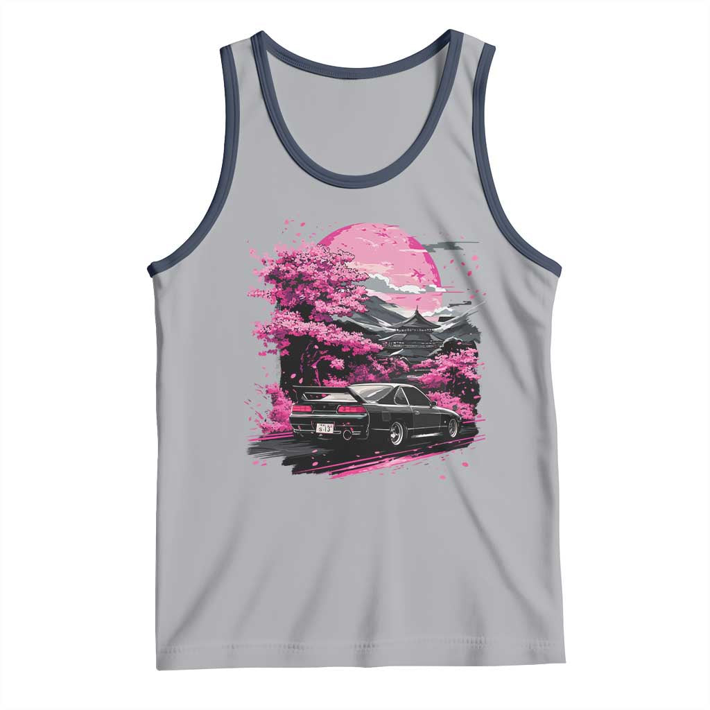 JDM Japanese Tank Top Tokyo Japan Drift Race Car Mount Fuji Cherry Blossom Sakura TS10 Athletic Heather Navy Print Your Wear