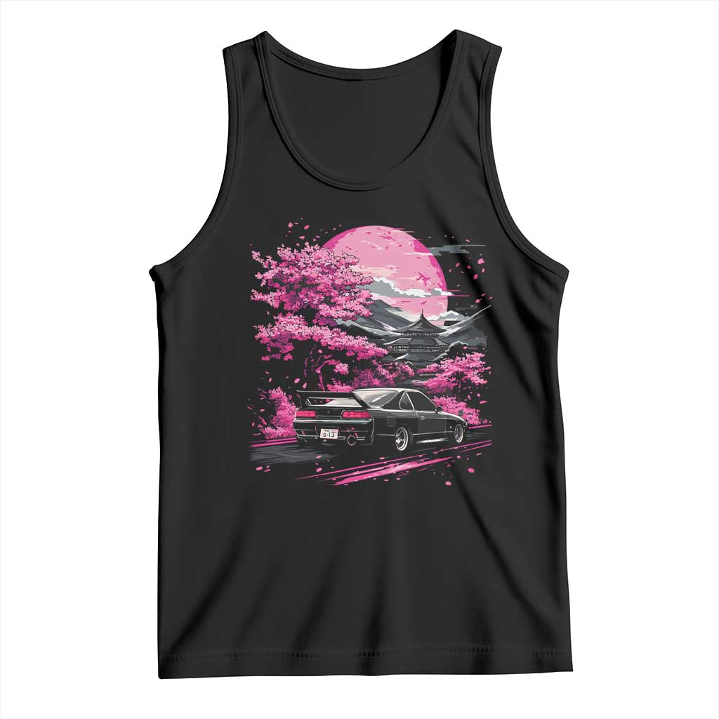 JDM Japanese Tank Top Tokyo Japan Drift Race Car Mount Fuji Cherry Blossom Sakura TS10 Black Print Your Wear