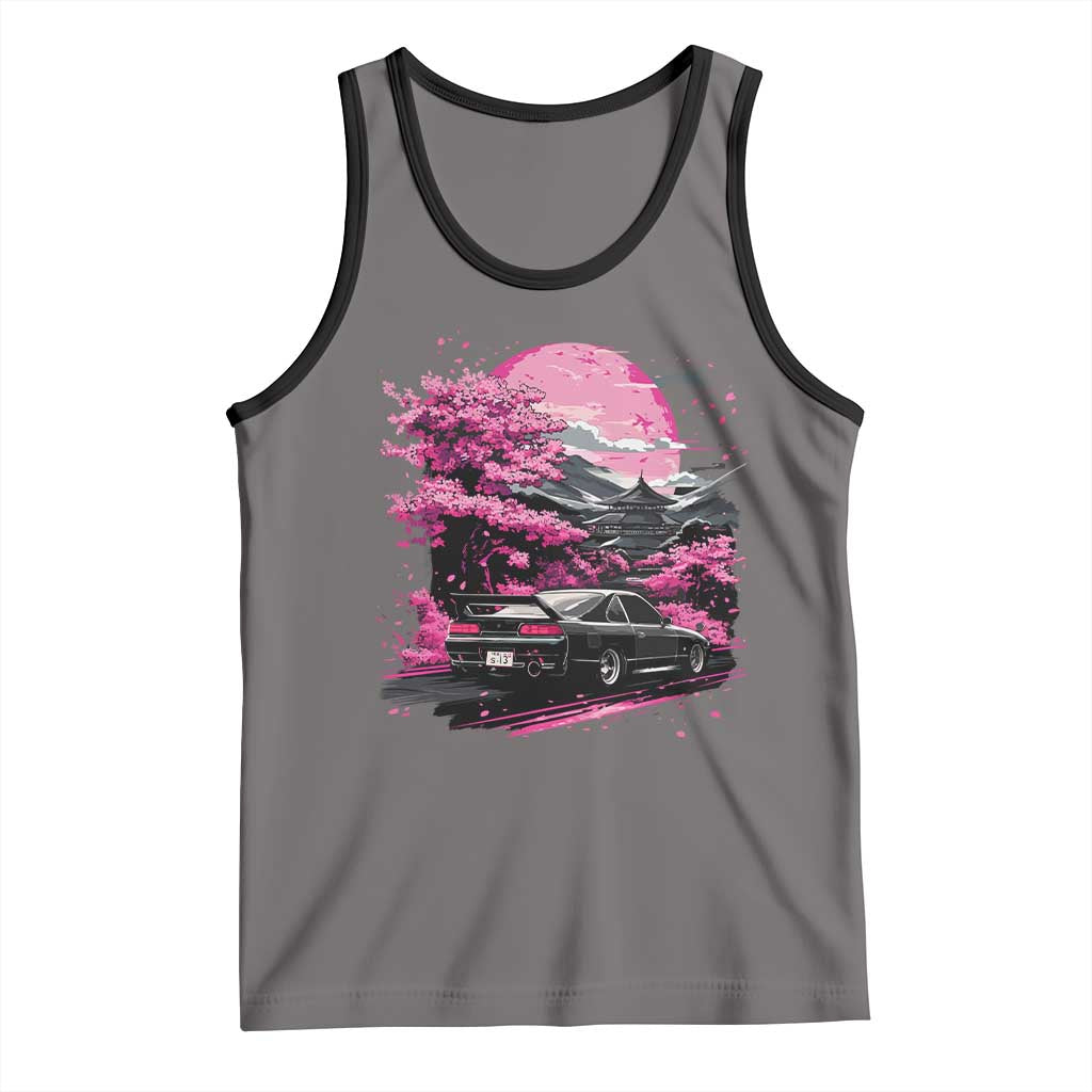 JDM Japanese Tank Top Tokyo Japan Drift Race Car Mount Fuji Cherry Blossom Sakura TS10 Deep Heather Black Print Your Wear