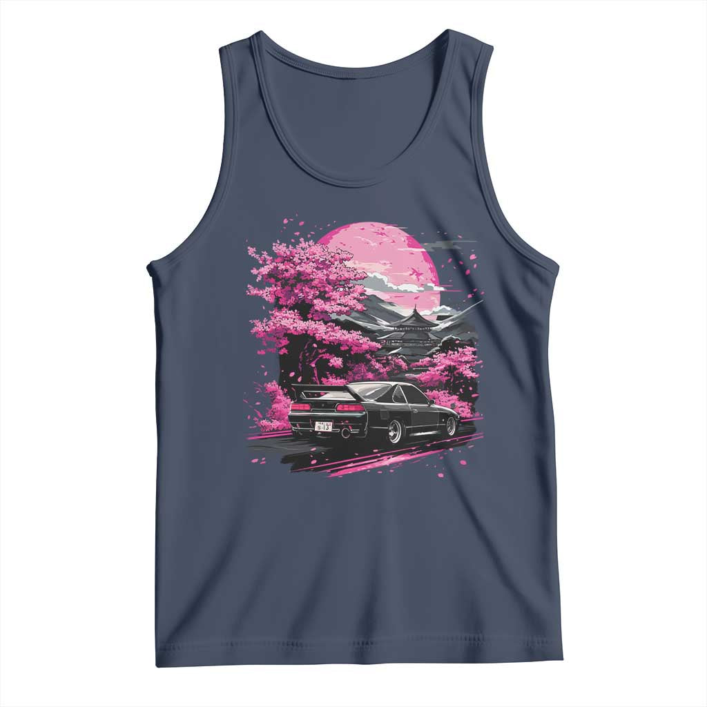 JDM Japanese Tank Top Tokyo Japan Drift Race Car Mount Fuji Cherry Blossom Sakura TS10 Navy Print Your Wear