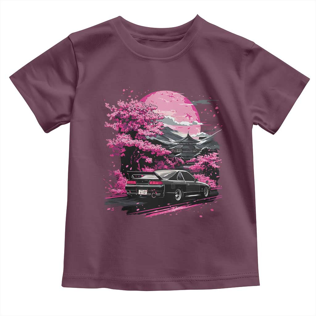 JDM Japanese Toddler T Shirt Tokyo Japan Drift Race Car Mount Fuji Cherry Blossom Sakura TS10 Maroon Print Your Wear