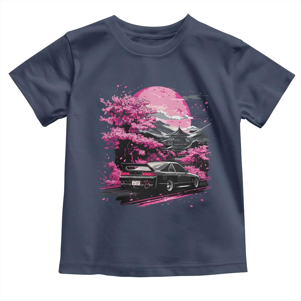 JDM Japanese Toddler T Shirt Tokyo Japan Drift Race Car Mount Fuji Cherry Blossom Sakura TS10 Navy Print Your Wear