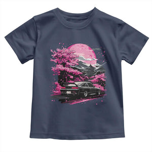 JDM Japanese Toddler T Shirt Tokyo Japan Drift Race Car Mount Fuji Cherry Blossom Sakura TS10 Navy Print Your Wear