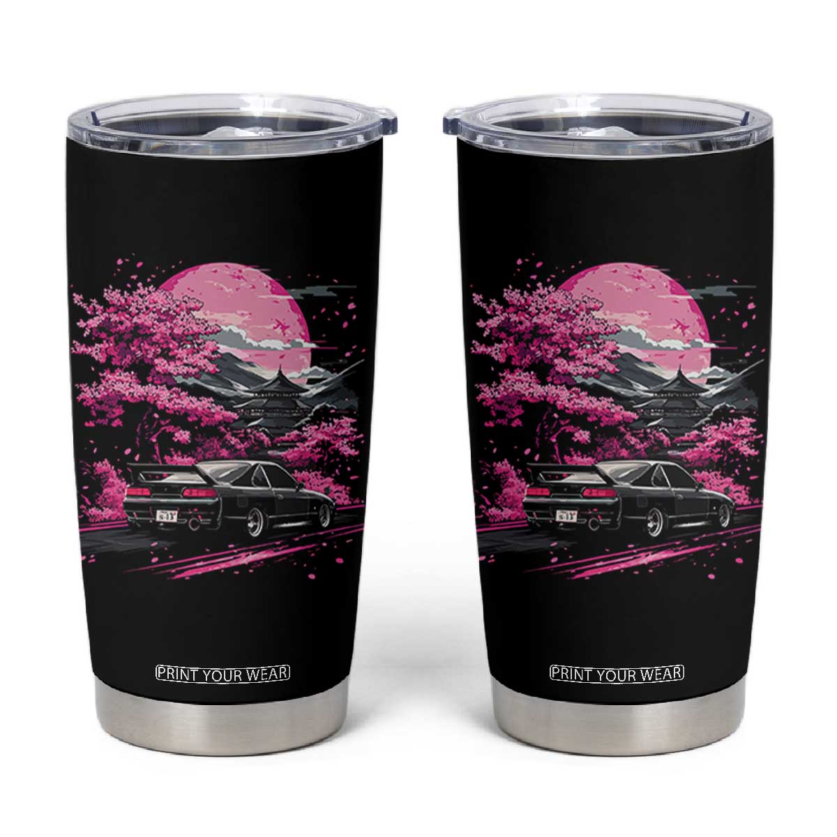 JDM Japanese Tumbler Cup Tokyo Japan Drift Race Car Mount Fuji Cherry Blossom Sakura TS10 Black Print Your Wear