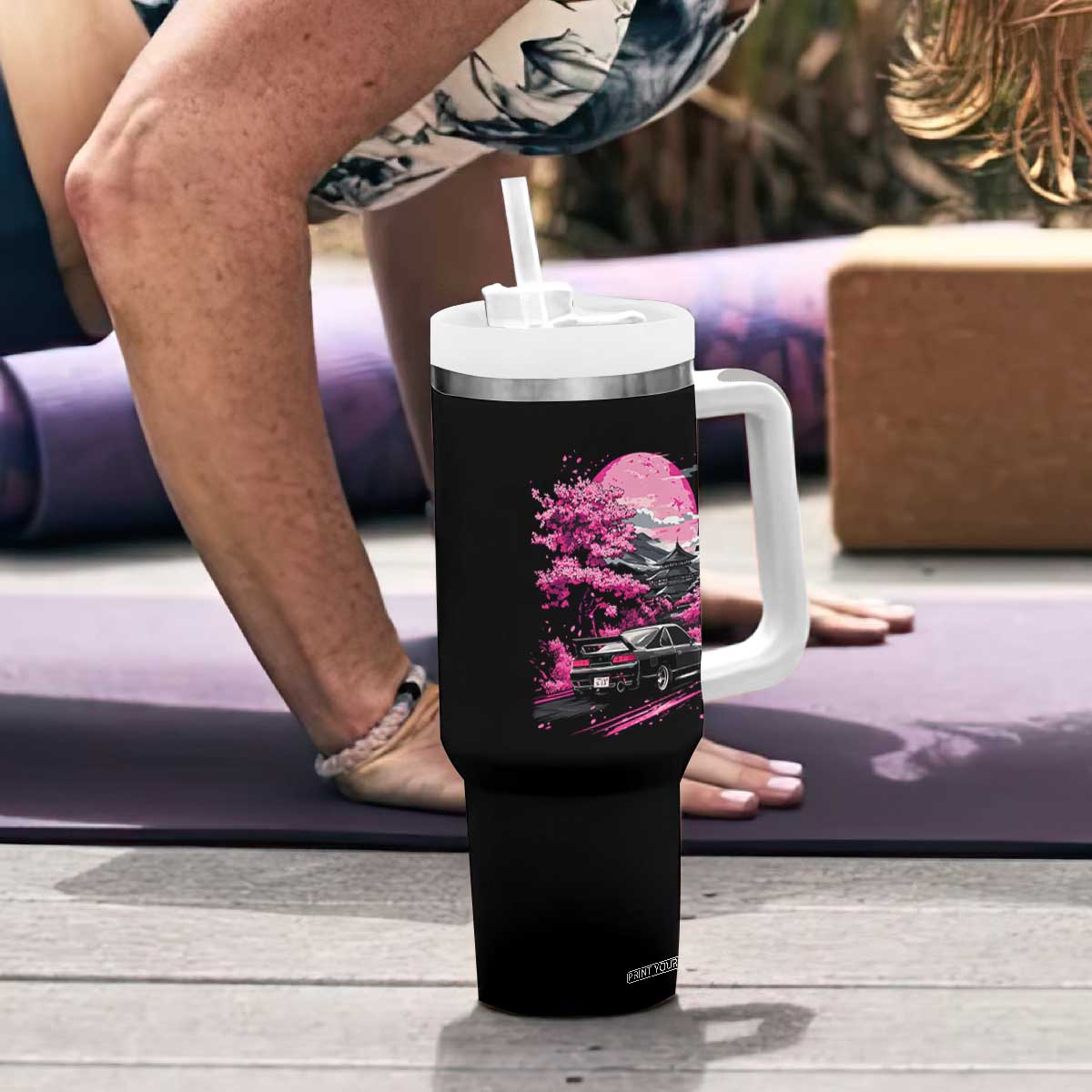 JDM Japanese Tumbler With Handle Tokyo Japan Drift Race Car Mount Fuji Cherry Blossom Sakura TS10 Print Your Wear