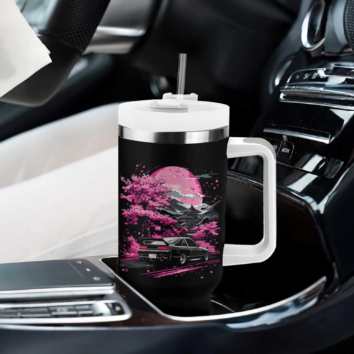 JDM Japanese Tumbler With Handle Tokyo Japan Drift Race Car Mount Fuji Cherry Blossom Sakura TS10 Print Your Wear