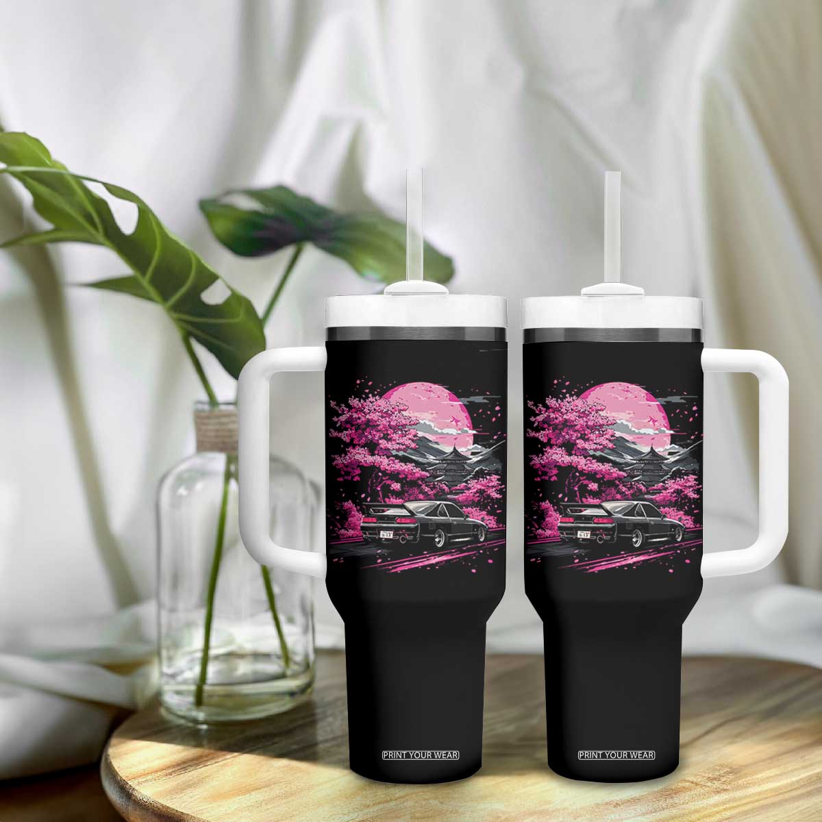 JDM Japanese Tumbler With Handle Tokyo Japan Drift Race Car Mount Fuji Cherry Blossom Sakura TS10 Print Your Wear