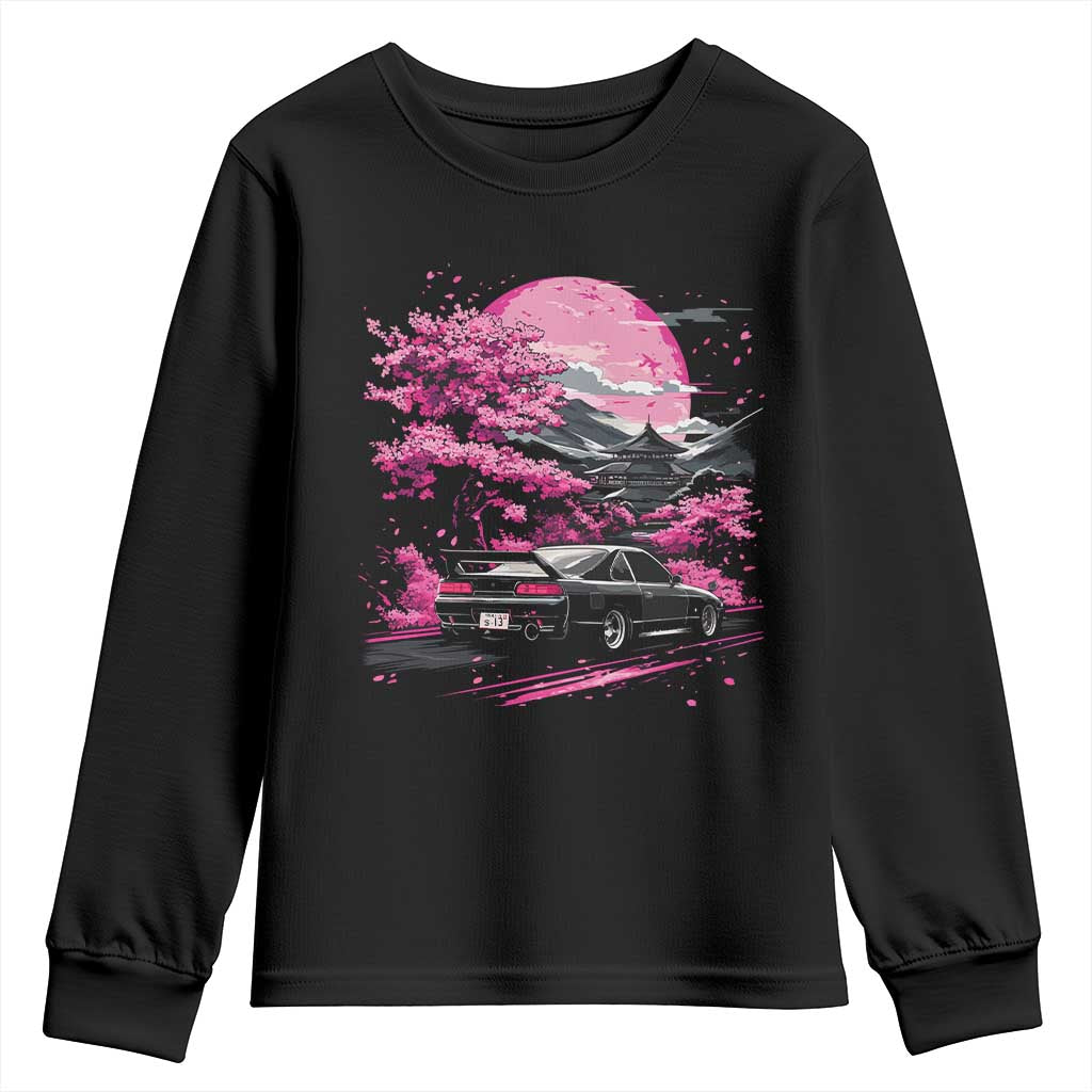 JDM Japanese Youth Sweatshirt Tokyo Japan Drift Race Car Mount Fuji Cherry Blossom Sakura TS10 Black Print Your Wear