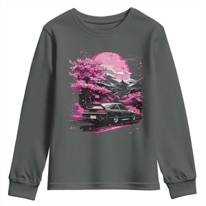 JDM Japanese Youth Sweatshirt Tokyo Japan Drift Race Car Mount Fuji Cherry Blossom Sakura TS10 Dark Heather Print Your Wear
