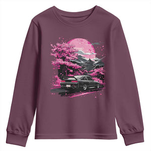 JDM Japanese Youth Sweatshirt Tokyo Japan Drift Race Car Mount Fuji Cherry Blossom Sakura TS10 Maroon Print Your Wear