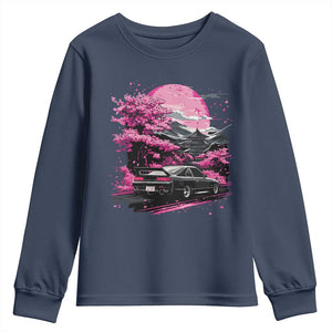 JDM Japanese Youth Sweatshirt Tokyo Japan Drift Race Car Mount Fuji Cherry Blossom Sakura TS10 Navy Print Your Wear