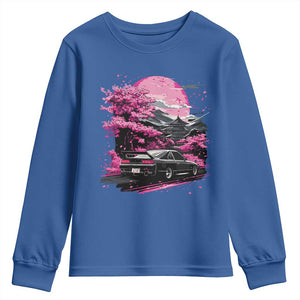 JDM Japanese Youth Sweatshirt Tokyo Japan Drift Race Car Mount Fuji Cherry Blossom Sakura TS10 Royal Blue Print Your Wear