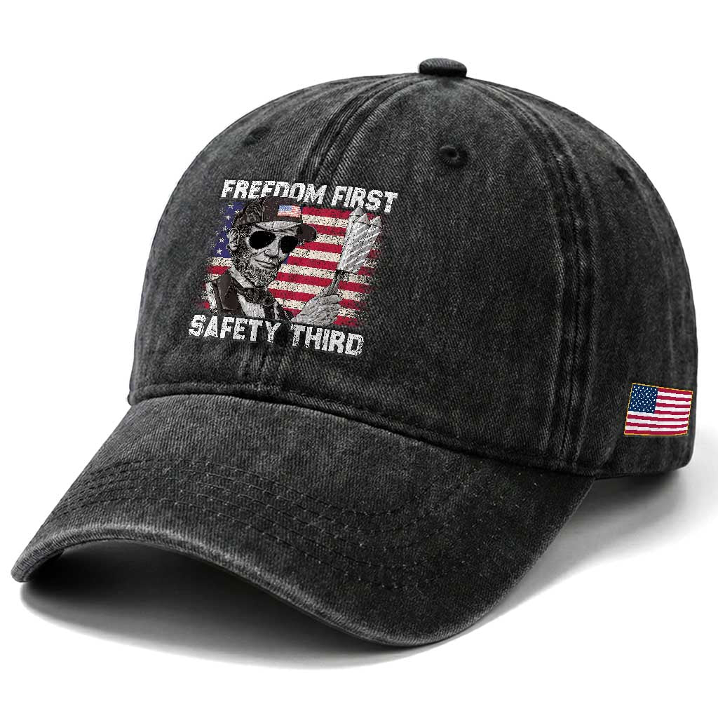 Lincoln 4th Of July Washed Cotton Baseball Cap Abe Freedom First Safety Third American Flag TS10 Print Your Wear
