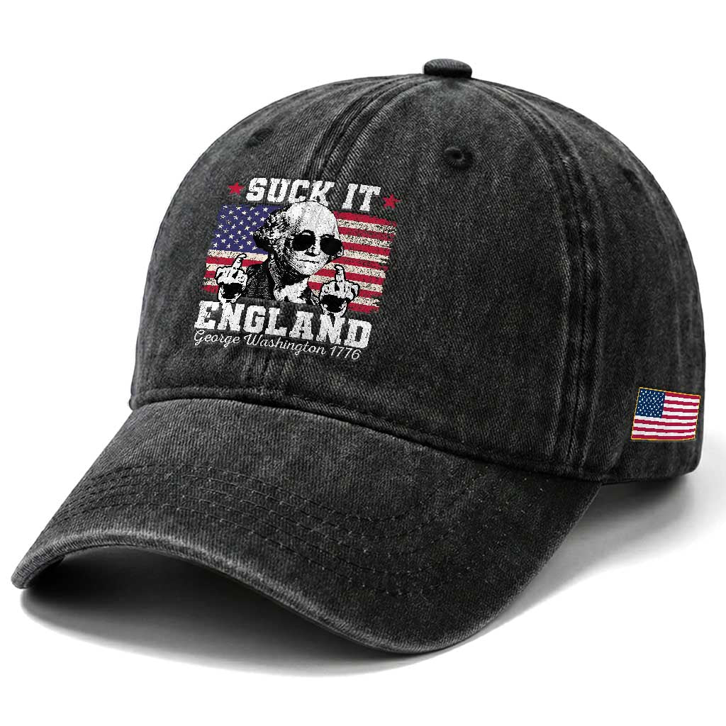 Funny 4th of July George Washington Washed Cotton Baseball Cap Suck It England 1776 TS10 Print Your Wear
