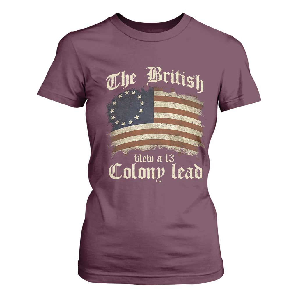 Funny Historical T Shirt For Women The British Blew A Thirteen Colony Lead Patriotic Humor TS10 Maroon Print Your Wear