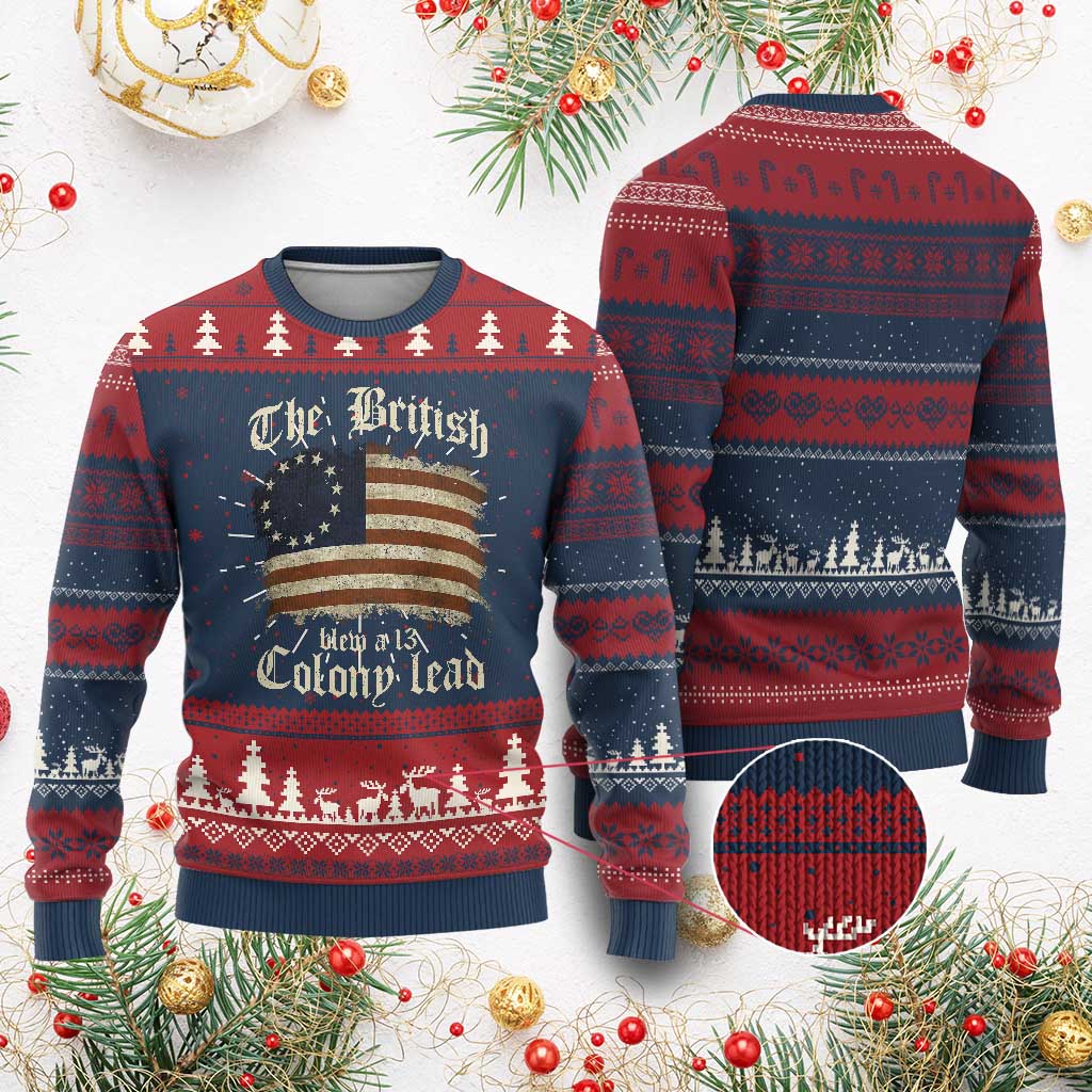 Funny Historical Knit Sweatshirt The British Blew A Thirteen Colony Lead Patriotic Humor TS10 Burgundy Print Your Wear