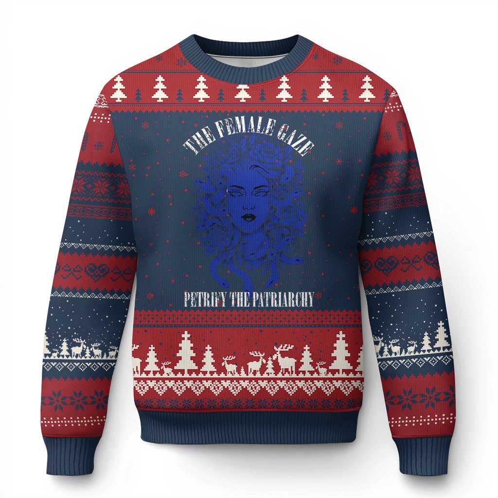 Medusa Feminist Ugly Christmas Sweater Womens Rights Mythical Empowerment Graphic TS10 Navy Red Print Your Wear