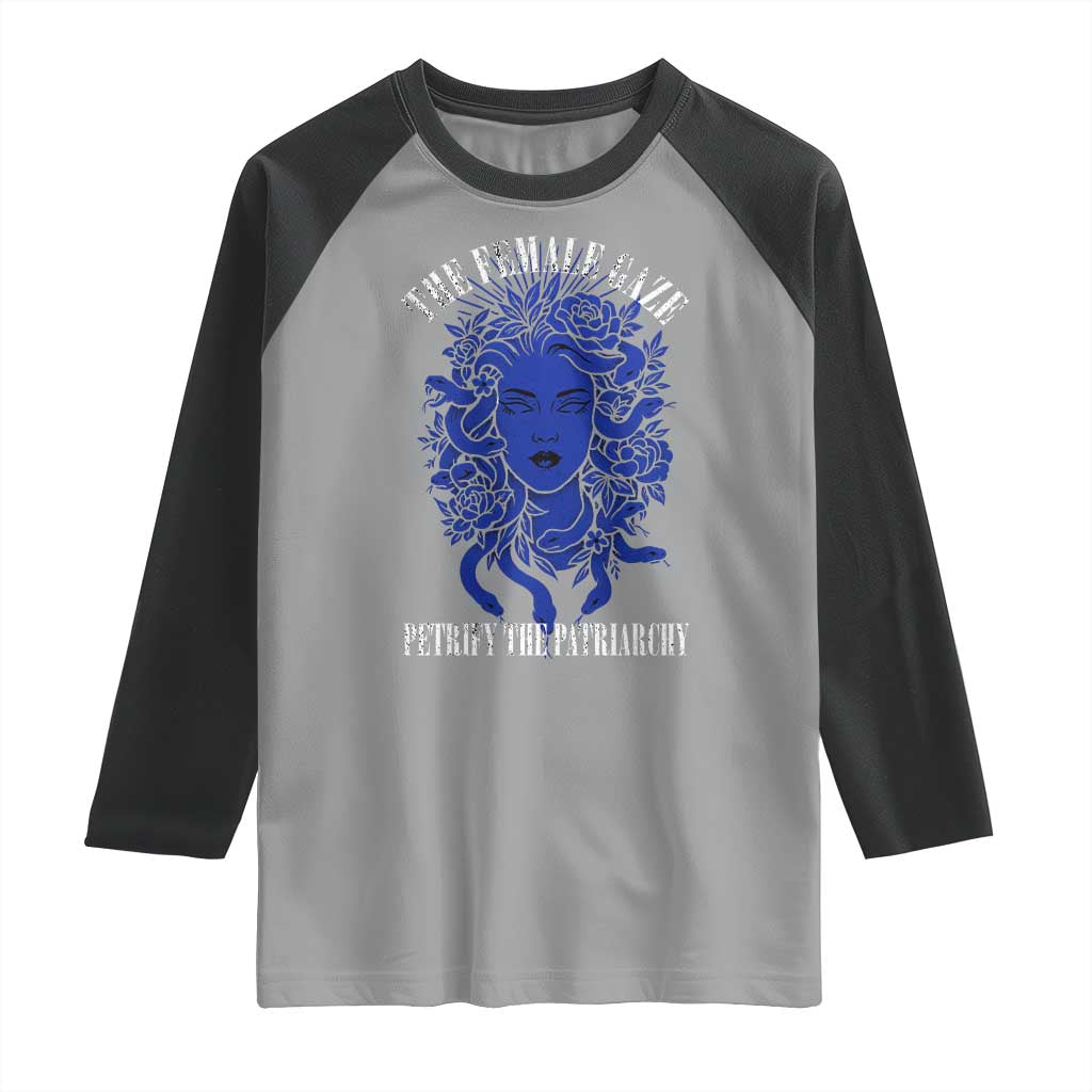 Medusa Feminist Raglan Shirt Womens Rights Mythical Empowerment Graphic TS10 Sport Gray Black Print Your Wear
