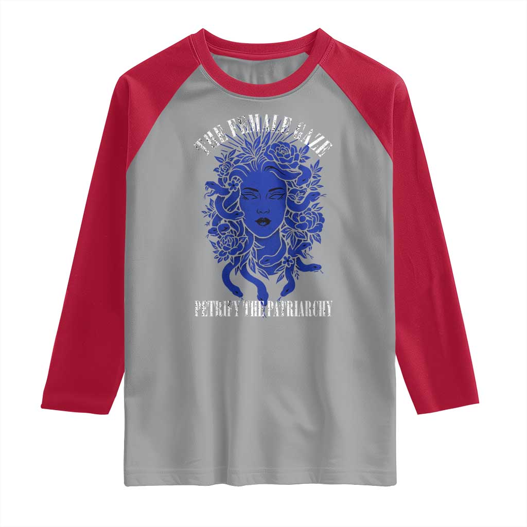 Medusa Feminist Raglan Shirt Womens Rights Mythical Empowerment Graphic TS10 Sport Gray Red Print Your Wear
