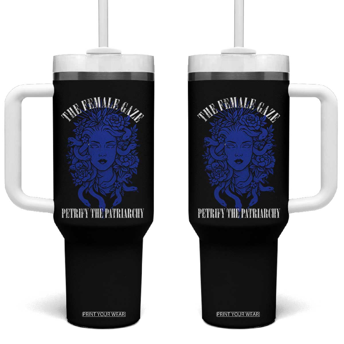 Medusa Feminist Tumbler With Handle Womens Rights Mythical Empowerment Graphic TS10 One Size: 40 oz Black Print Your Wear
