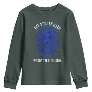Medusa Feminist Youth Sweatshirt Womens Rights Mythical Empowerment Graphic TS10 Dark Forest Green Print Your Wear