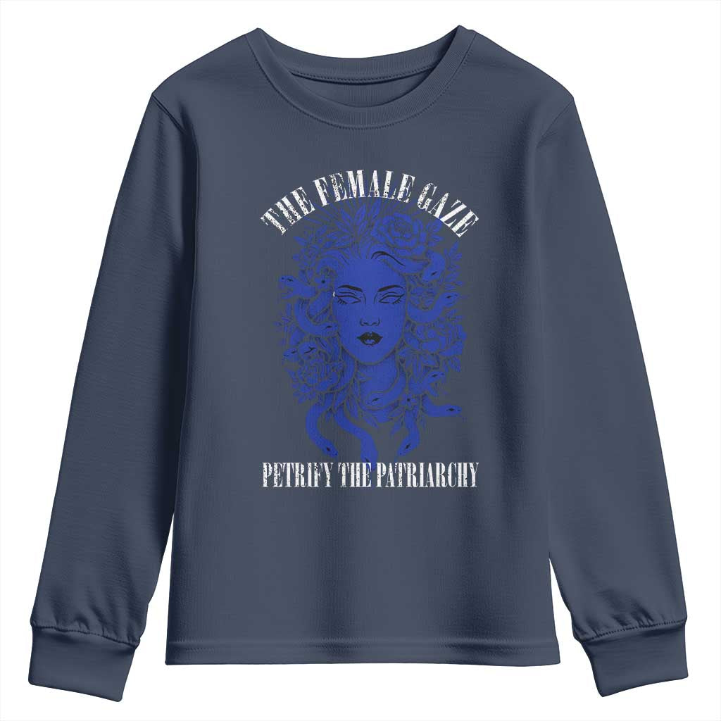 Medusa Feminist Youth Sweatshirt Womens Rights Mythical Empowerment Graphic TS10 Navy Print Your Wear