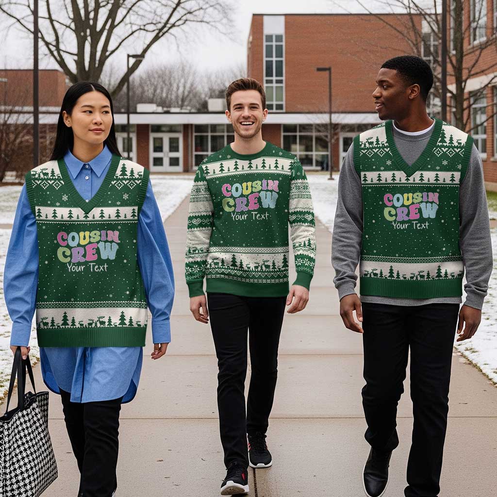 Personalized Matching Cousin Crew V-Neck Knit Sweater Vest Custom Name Retro Family Reunion Cousins Vacation TS10 Forest Green Beige Print Your Wear