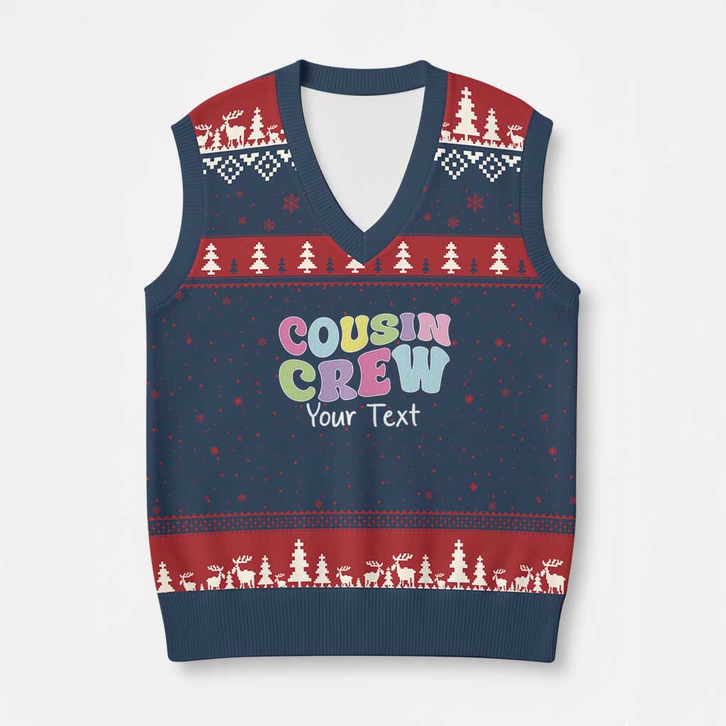 Personalized Matching Cousin Crew V-Neck Knit Sweater Vest Custom Name Retro Family Reunion Cousins Vacation TS10 Navy Red Print Your Wear