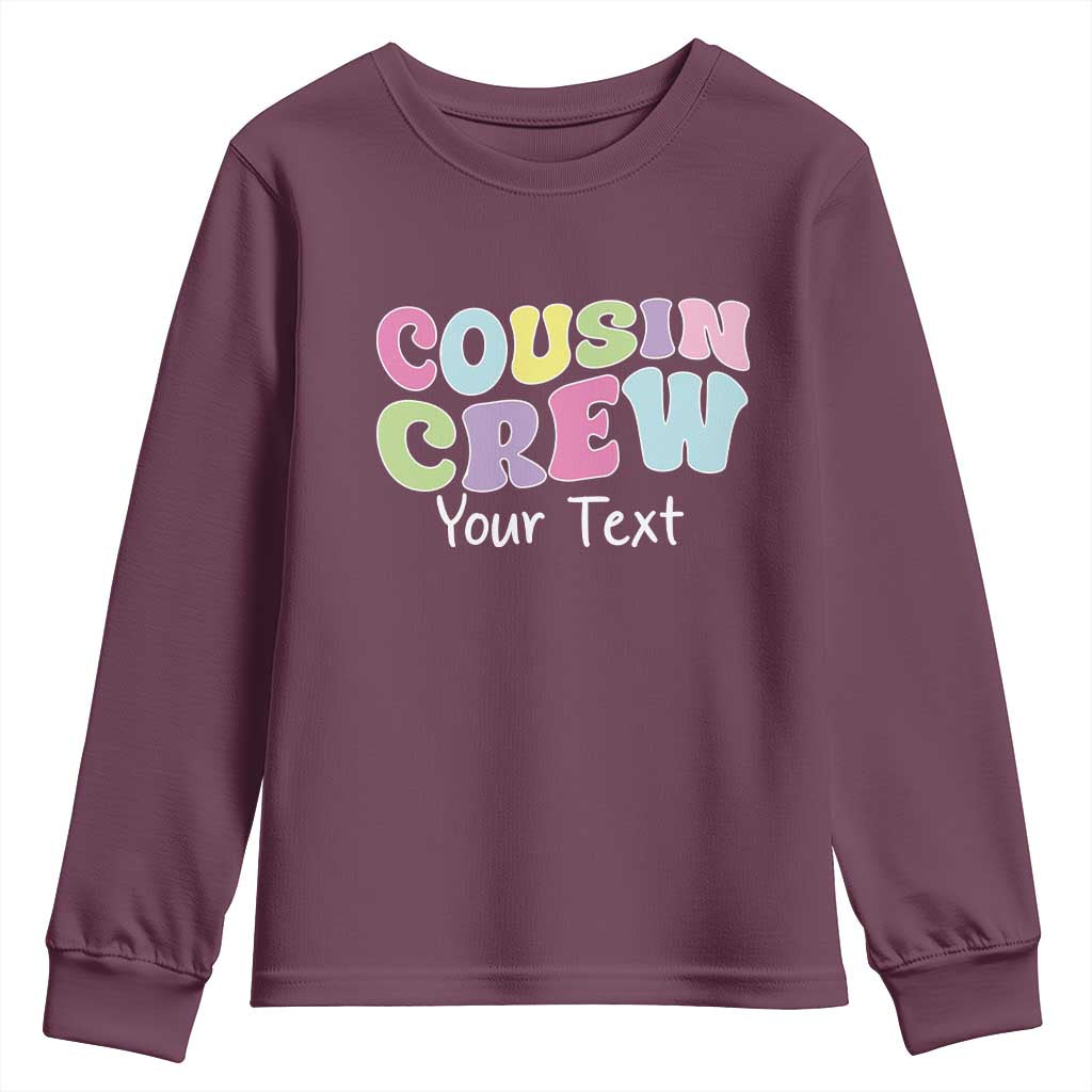 Personalized Matching Cousin Crew Youth Sweatshirt Custom Name Retro Family Reunion Cousins Vacation TS10 Maroon Print Your Wear