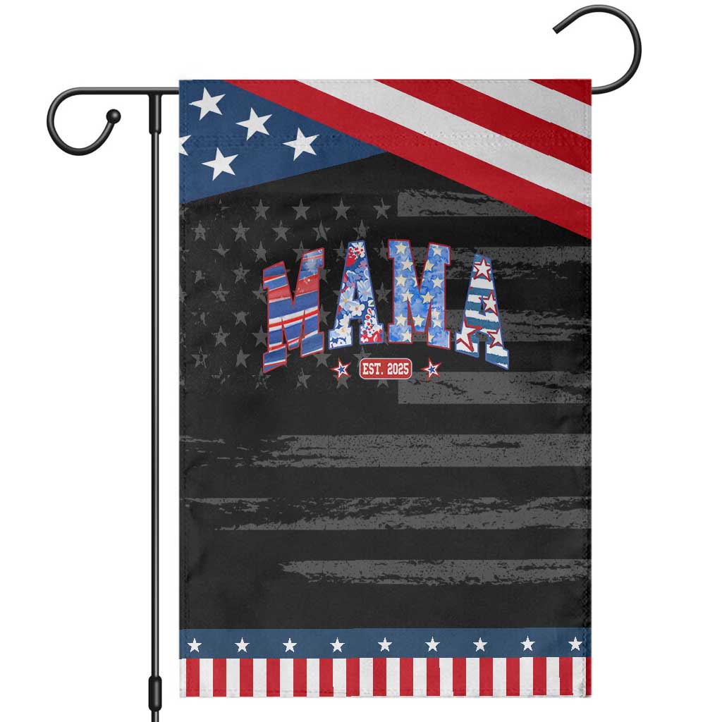 American Mama Est 2025 Garden Flag 4th of July Pregnancy Reveal TS10 Distressed Black Blue Print Your Wear
