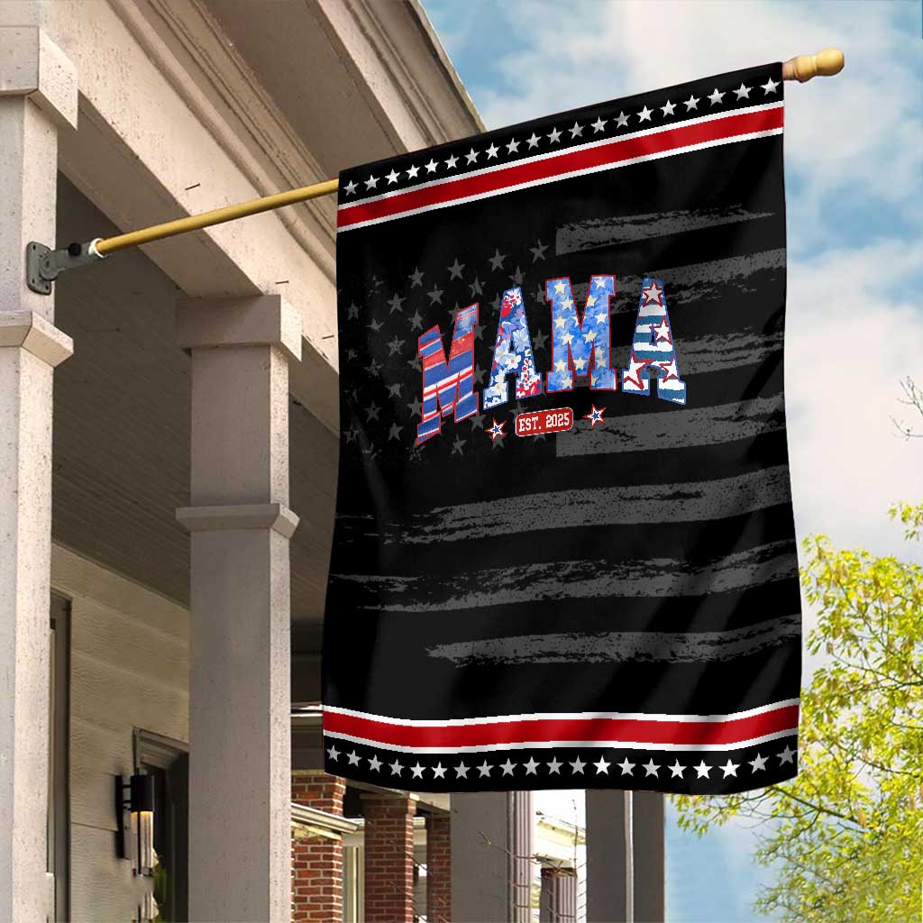 American Mama Est 2025 Garden Flag 4th of July Pregnancy Reveal TS10 Distressed Black Red Print Your Wear