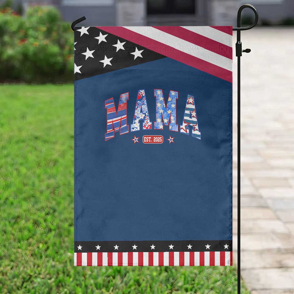 American Mama Est 2025 Garden Flag 4th of July Pregnancy Reveal TS10 Classic Blue Black Print Your Wear