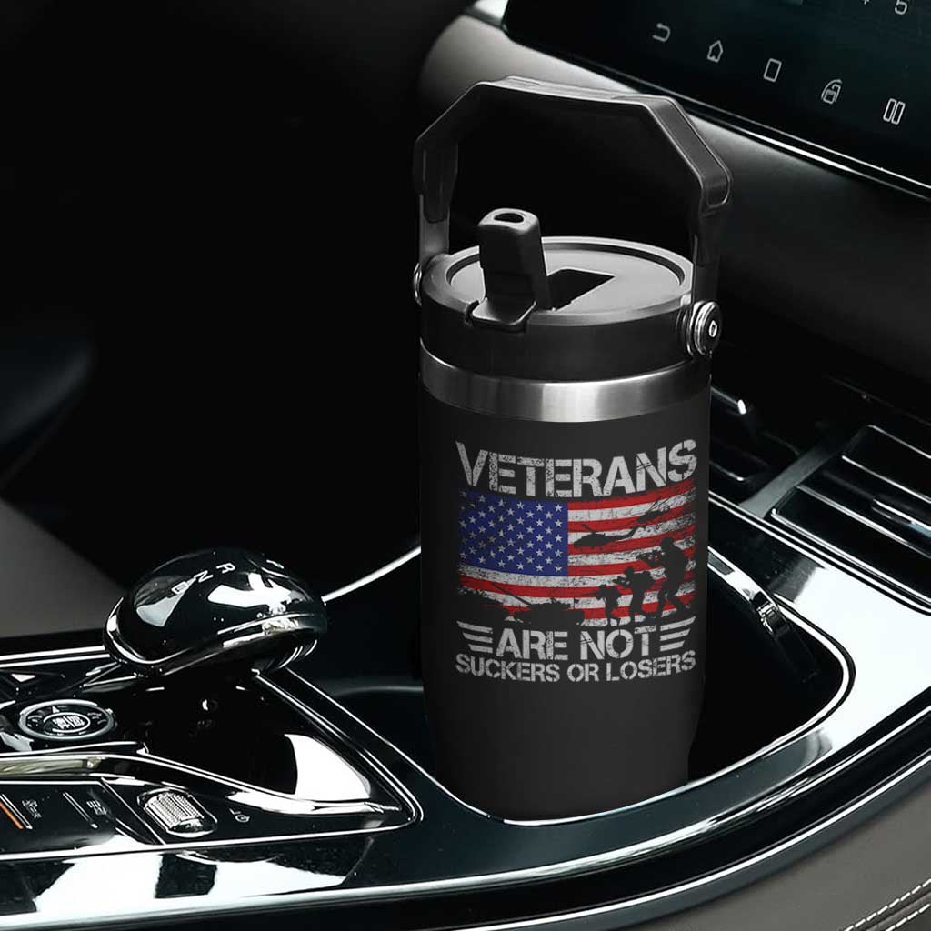 Veterans Are Not Suckers Or Losers Flip Straw Tumbler Veteran Vintage US Flag Protest TS10 Print Your Wear
