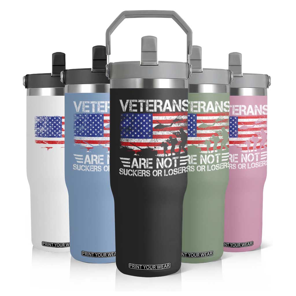 Veterans Are Not Suckers Or Losers Flip Straw Tumbler Veteran Vintage US Flag Protest TS10 Print Your Wear
