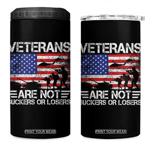 Veterans Are Not Suckers Or Losers 4 in 1 Can Cooler Tumbler Veteran Vintage US Flag Protest TS10 One Size: 16 oz Black Print Your Wear