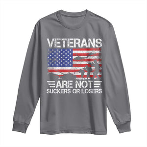 Veterans Are Not Suckers Or Losers Long Sleeve Shirt Veteran Vintage US Flag Protest TS10 Charcoal Print Your Wear