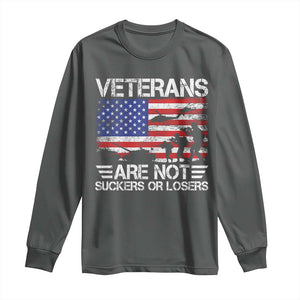 Veterans Are Not Suckers Or Losers Long Sleeve Shirt Veteran Vintage US Flag Protest TS10 Dark Heather Print Your Wear