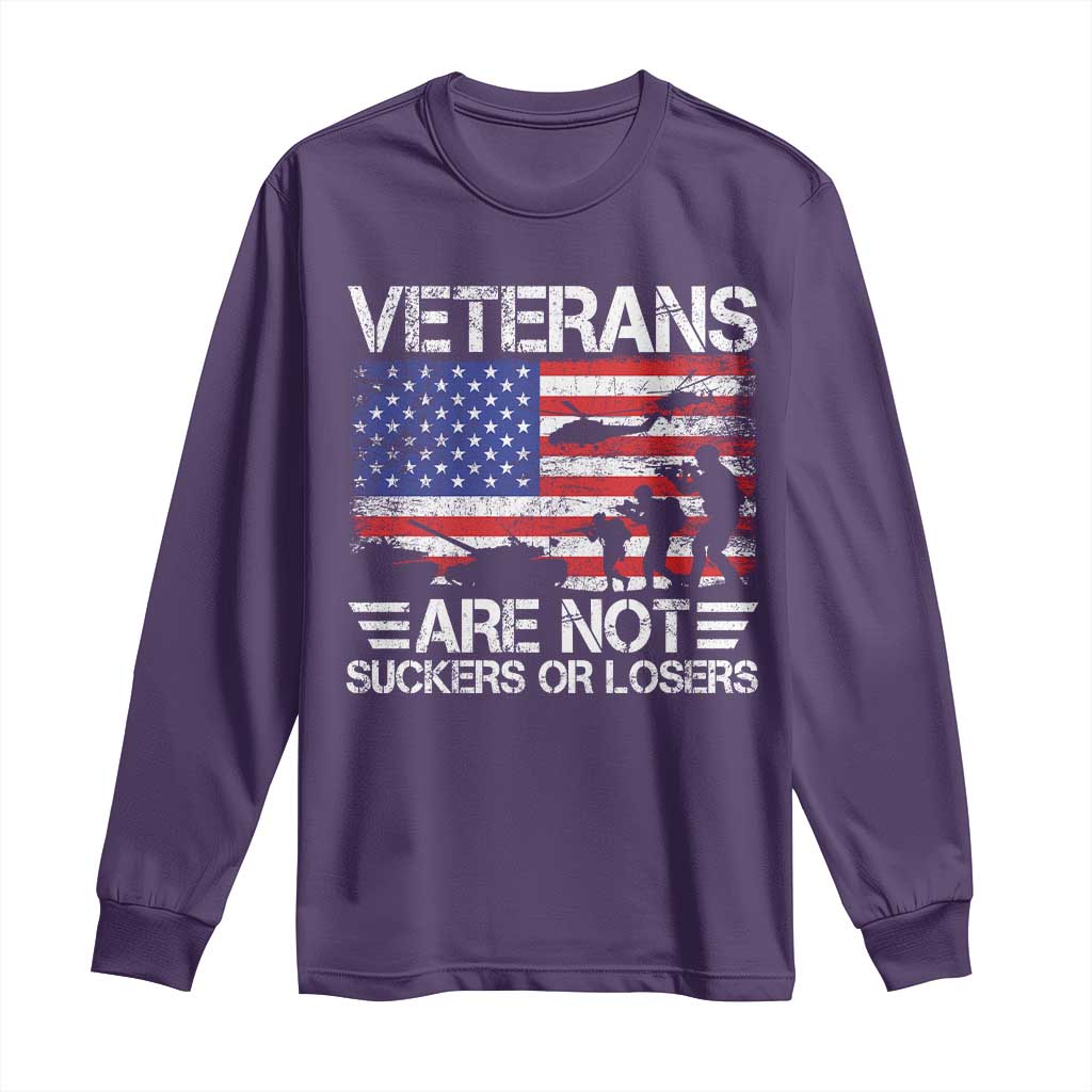 Veterans Are Not Suckers Or Losers Long Sleeve Shirt Veteran Vintage US Flag Protest TS10 Purple Print Your Wear