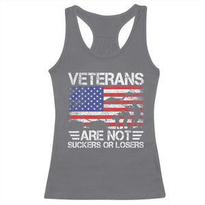 Veterans Are Not Suckers Or Losers Racerback Tank Top Veteran Vintage US Flag Protest TS10 Charcoal Print Your Wear