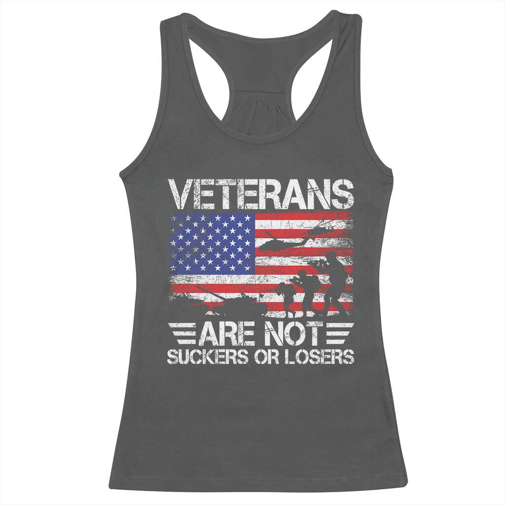 Veterans Are Not Suckers Or Losers Racerback Tank Top Veteran Vintage US Flag Protest TS10 Dark Heather Print Your Wear