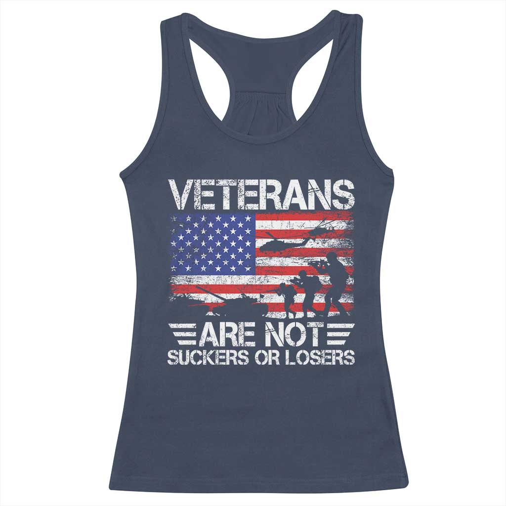 Veterans Are Not Suckers Or Losers Racerback Tank Top Veteran Vintage US Flag Protest TS10 Navy Print Your Wear