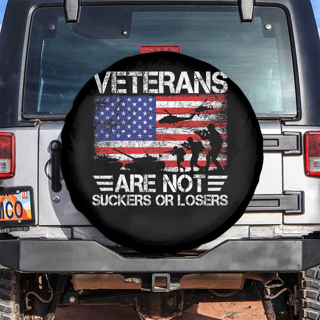 Veterans Are Not Suckers Or Losers Spare Tire Cover Veteran Vintage US Flag Protest TS10 No hole Black Print Your Wear