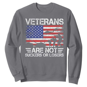 Veterans Are Not Suckers Or Losers Sweatshirt Veteran Vintage US Flag Protest TS10 Charcoal Print Your Wear